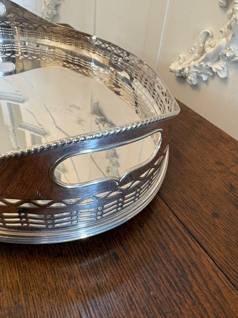 Antique Large Edwardian Silver Plated Oval Gallery Cocktail / Decanter Tray with Handles - Image 5